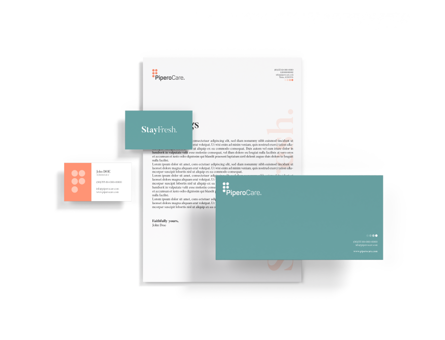 A creative brand agency develops a cohesive visual strategy, encapsulating PiperoCare's commitment to excellence.