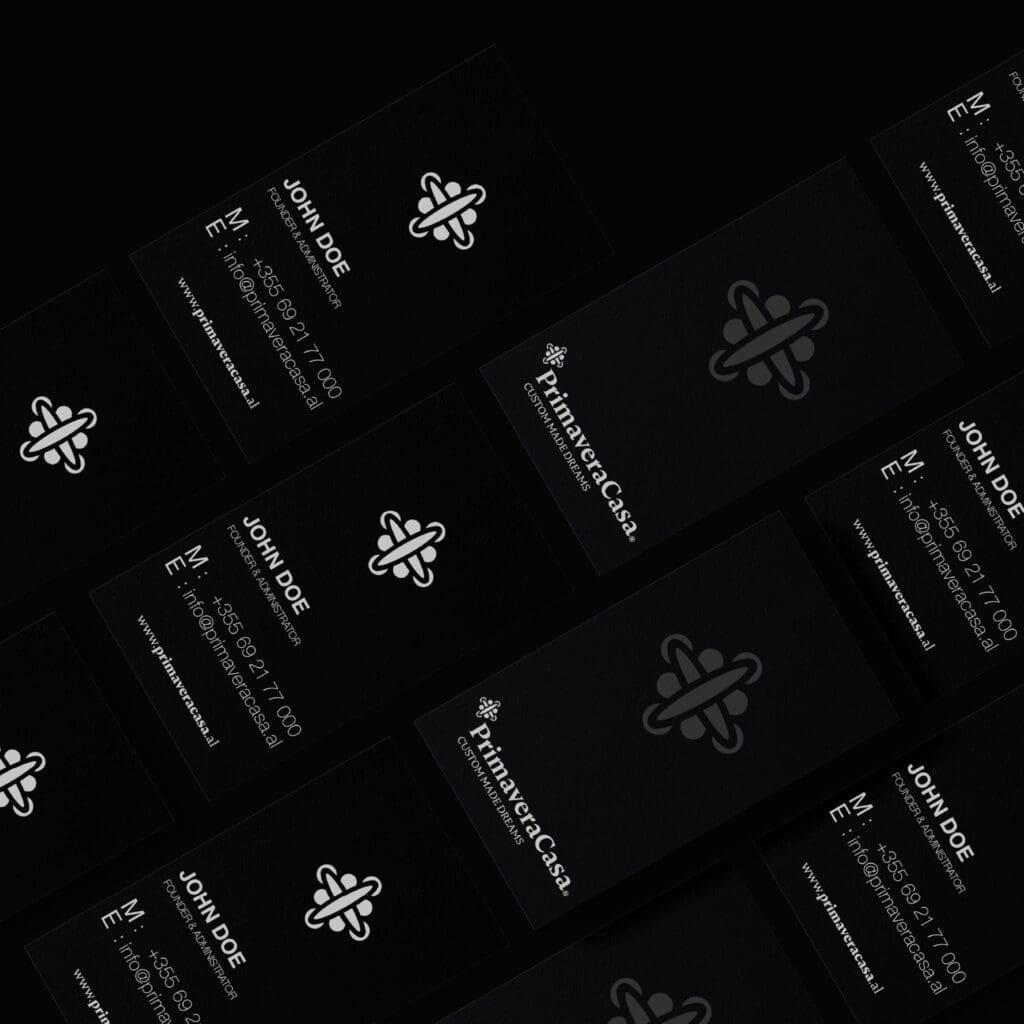 Branding agency crafts PrimaveraCasa’s business cards, projecting luxury and modern design principles at first glance.