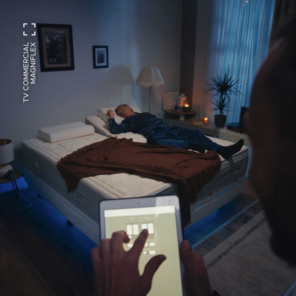 A visually captivating Television Commercial scene by BoldCrest, showcasing the innovative MagniSmarTech sleeping system. This image highlights the product's unique "Zero Gravity" feature, designed to enhance sleep quality, a testament to the agency's expertise in digital marketing in Tirana.