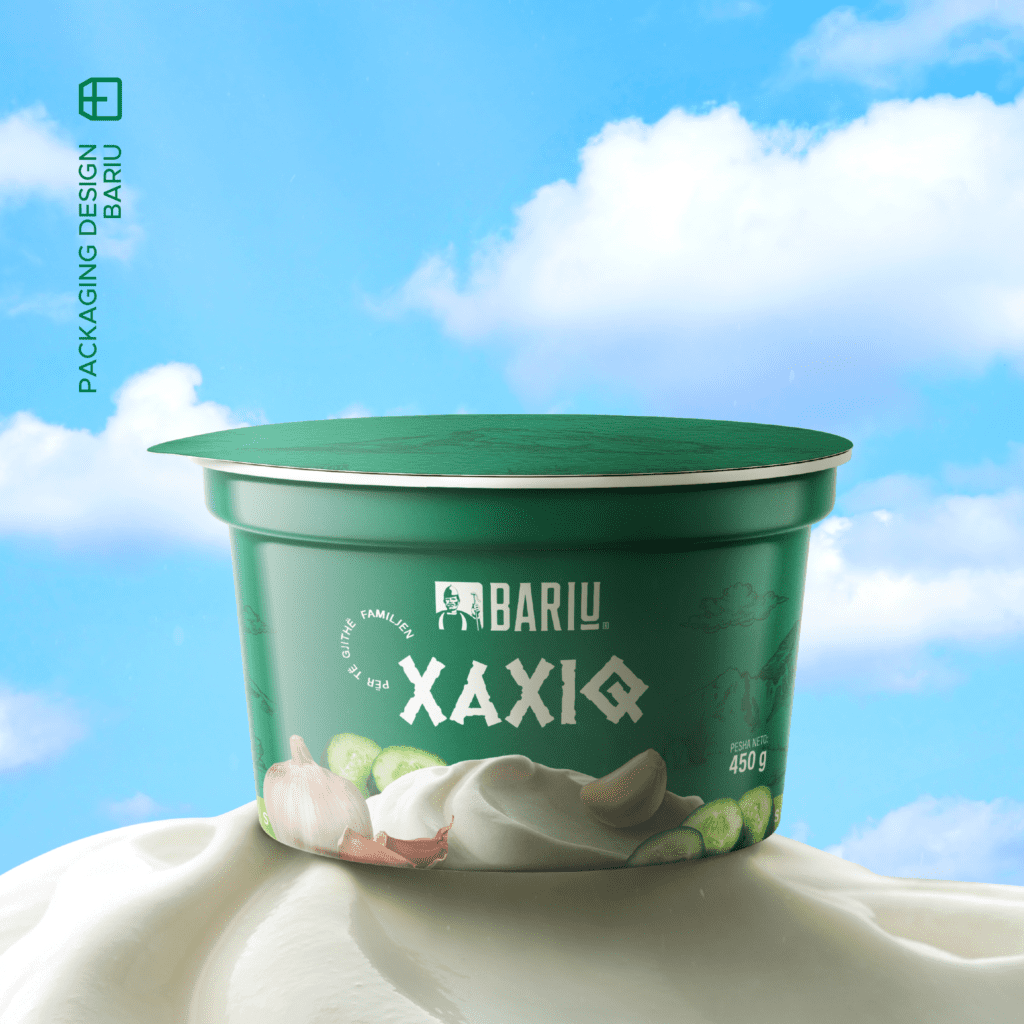 Packaging Design for Bariu by Creative Agency: Marketing agency in Albania crafts Bariu’s Tzatziki packaging, blending tradition and freshness.